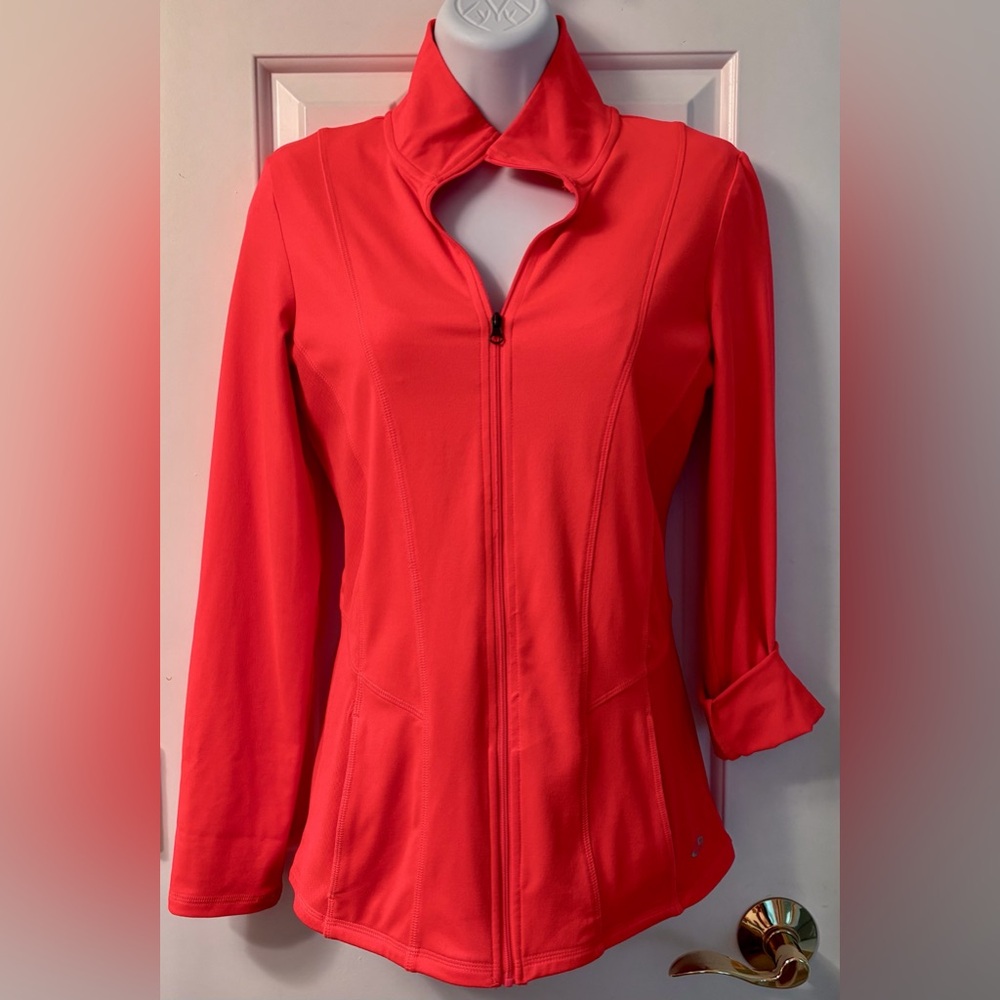 Champion Women's Bright Neon Red-Orange Zip-Up Yoga Jacket